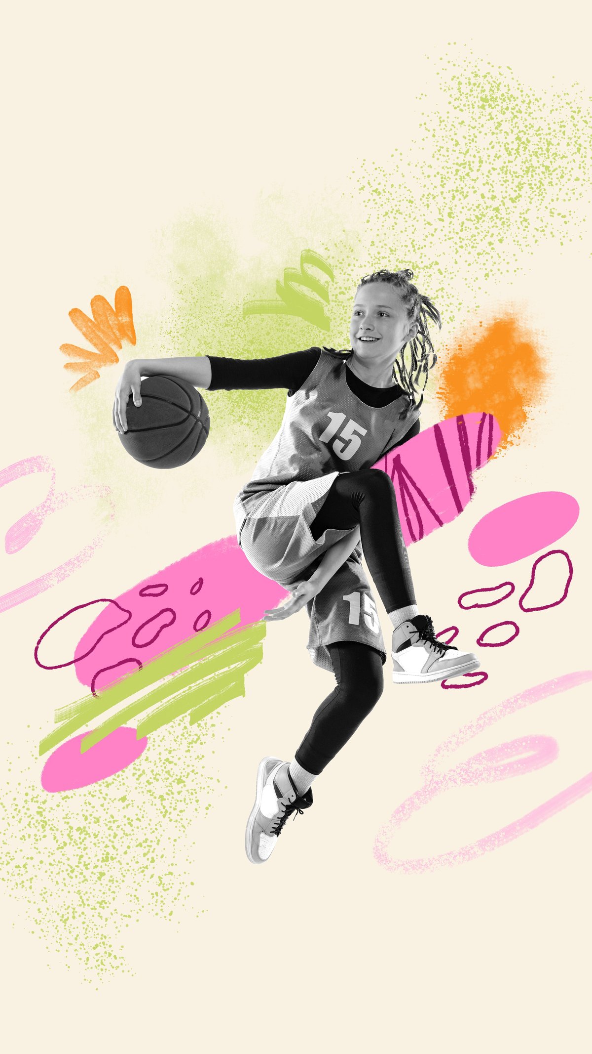 Young basketball player in motion